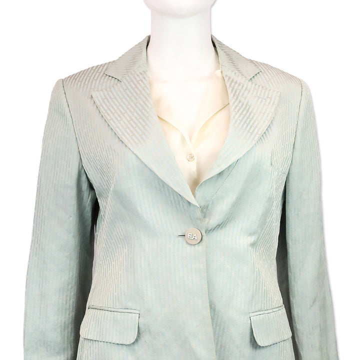 Emporio Armani Teal Blue Striped Single Button Blazer