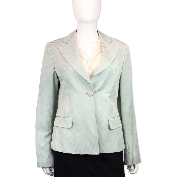Emporio Armani Teal Blue Striped Single Button Blazer