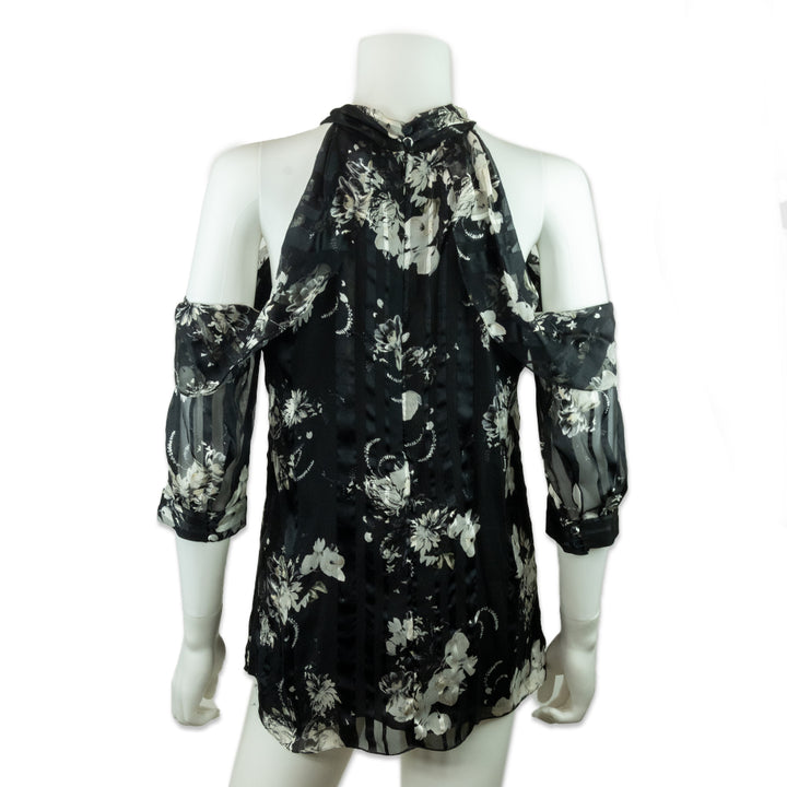 Erdem Floral Print High Neck Cold Shoulder Top