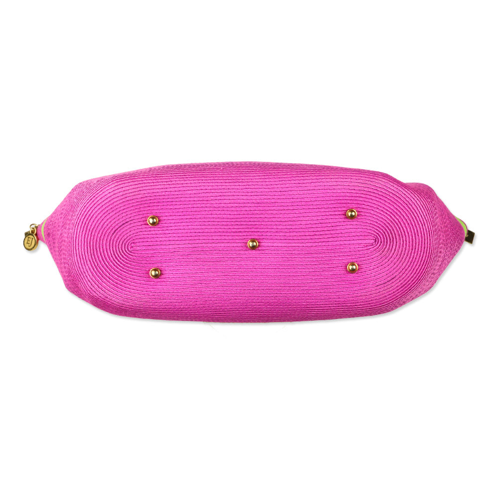 Eric Javits Pink Straw and Green Grosgrain Tote