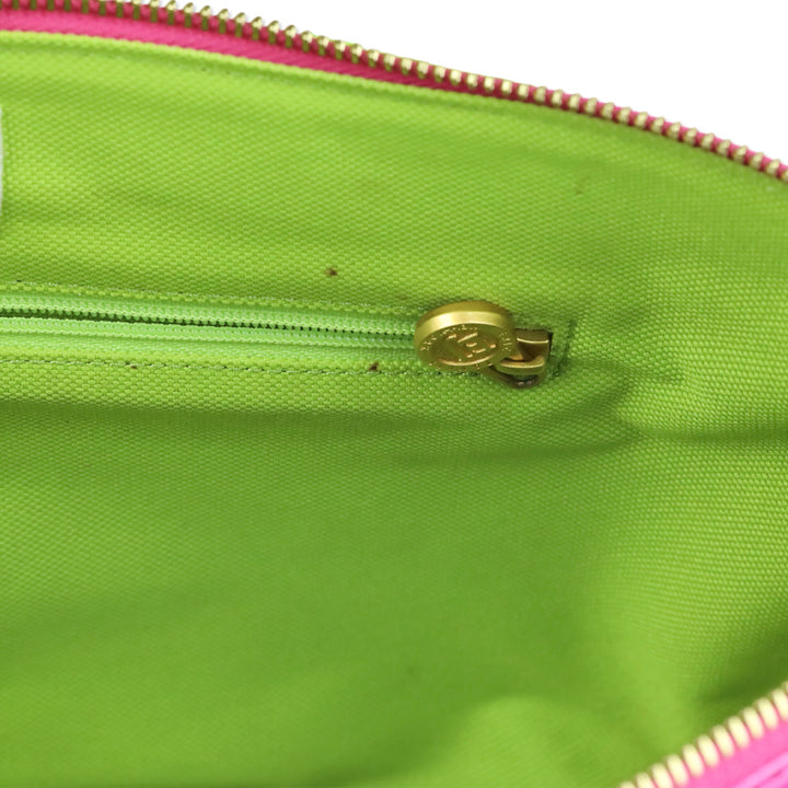 Eric Javits Pink Straw and Green Grosgrain Tote