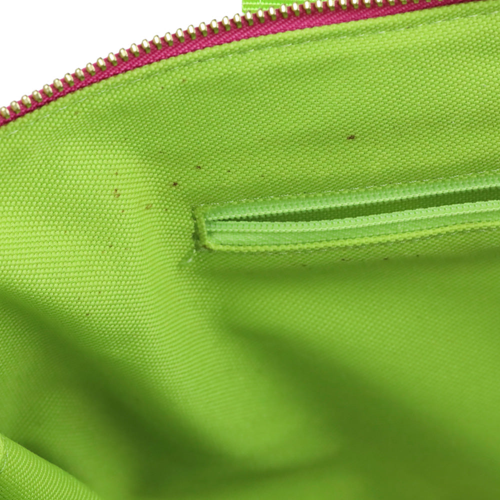 Eric Javits Pink Straw and Green Grosgrain Tote