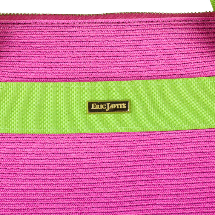 Eric Javits Pink Straw and Green Grosgrain Tote
