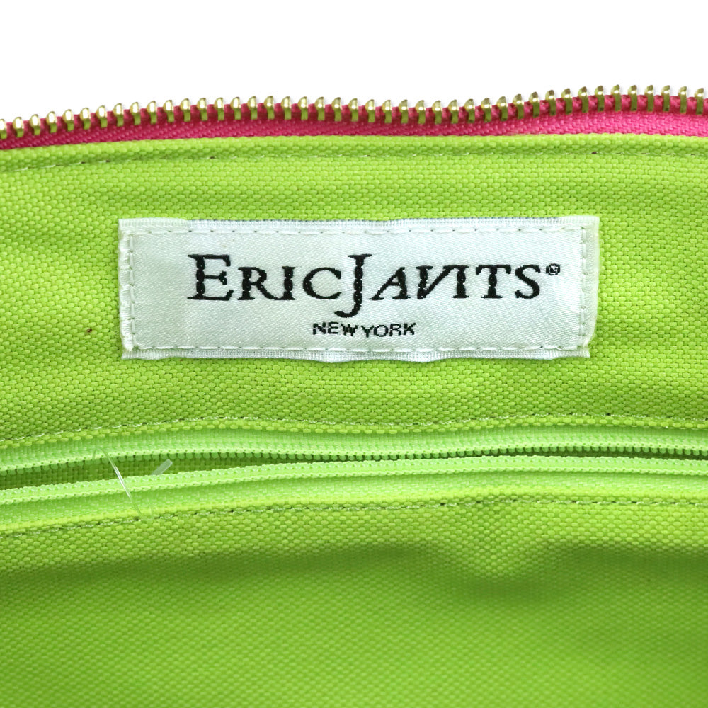 Eric Javits Pink Straw and Green Grosgrain Tote