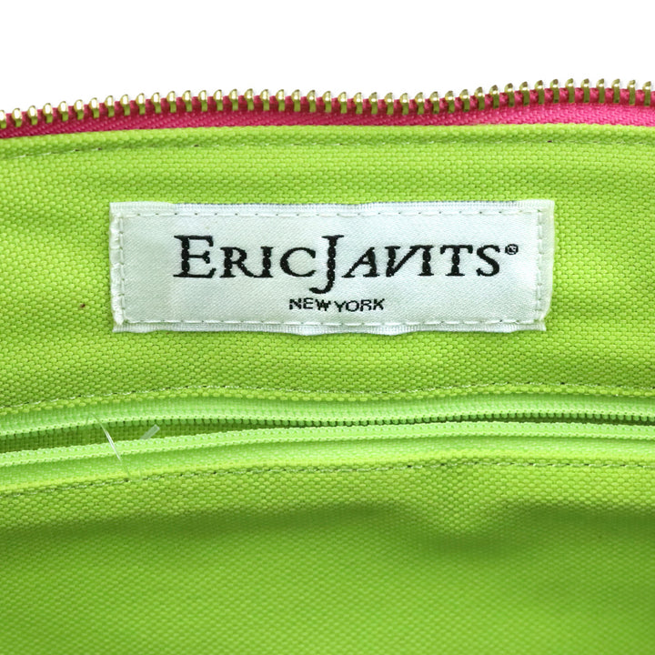 Eric Javits Pink Straw and Green Grosgrain Tote
