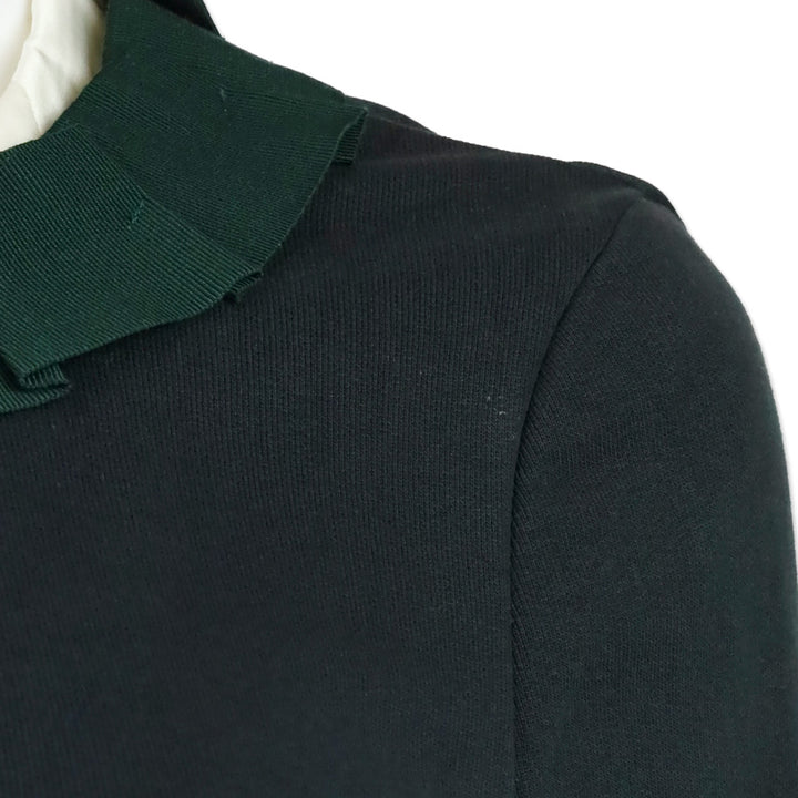 Erika Cavallini Blue Cotton Green Ribbon Trim Jacket with Mink Cuffs