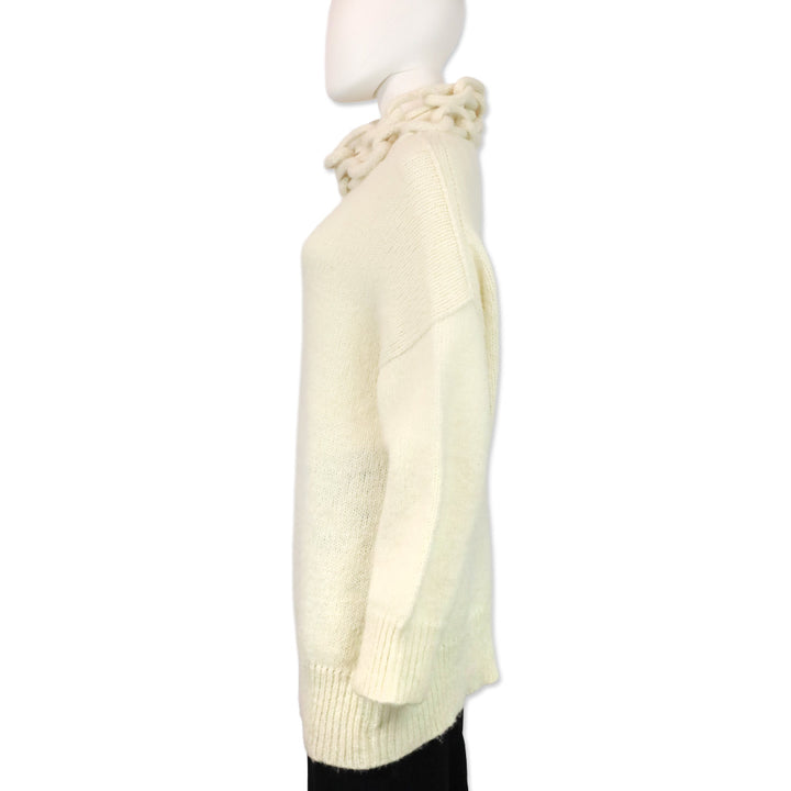 Ermanno Scervino Cream Chunky Chain Cowl-Neck Knit Sweater