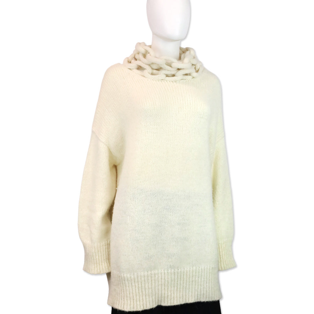 Ermanno Scervino Cream Chunky Chain Cowl-Neck Knit Sweater