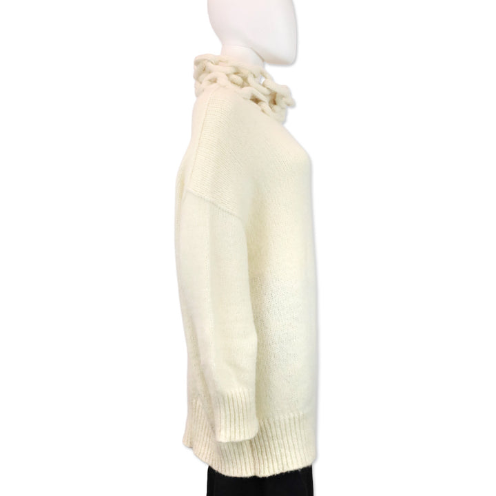 Ermanno Scervino Cream Chunky Chain Cowl-Neck Knit Sweater