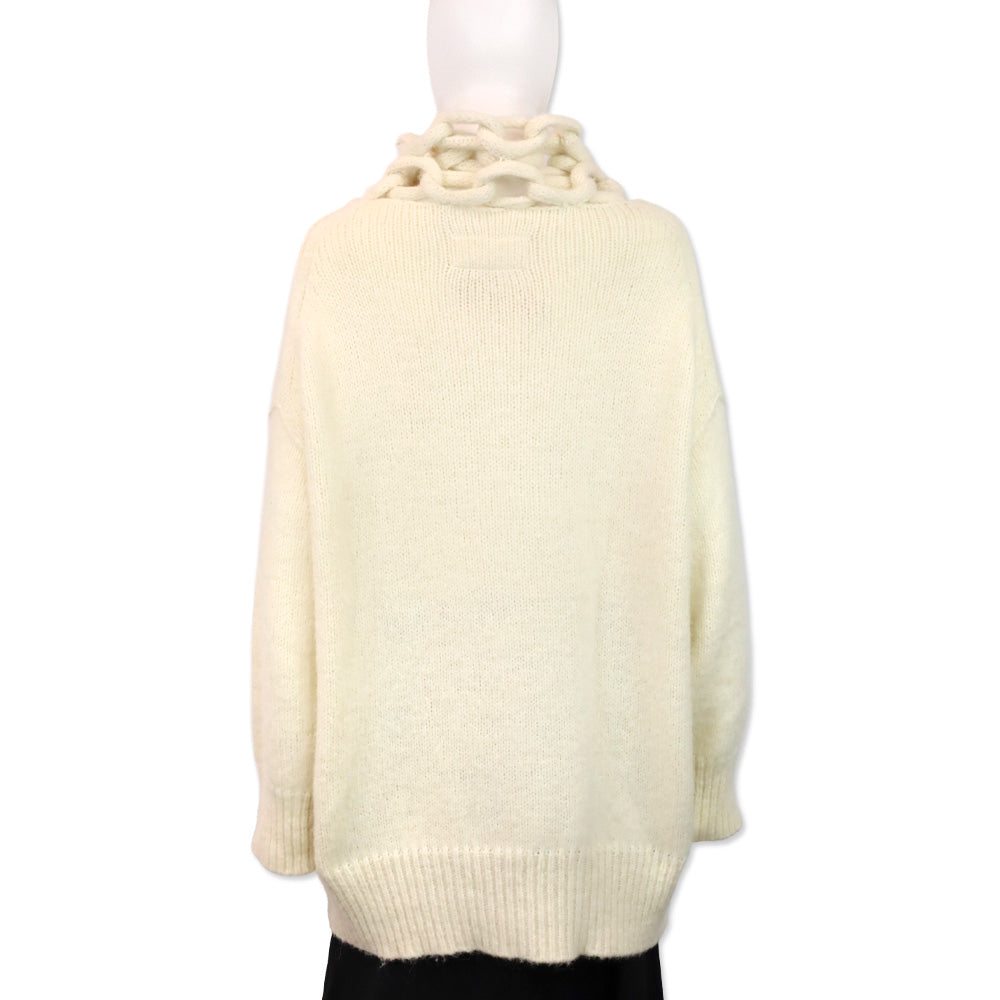 Ermanno Scervino Cream Chunky Chain Cowl-Neck Knit Sweater