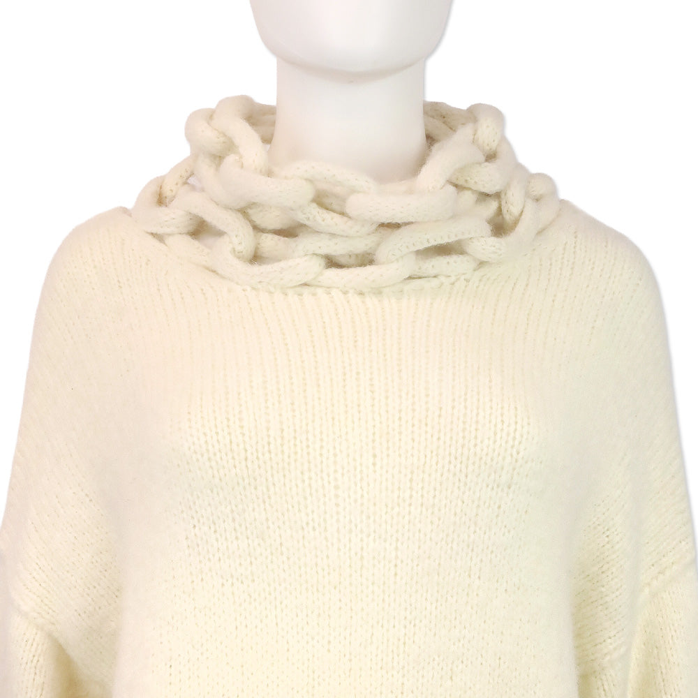 Ermanno Scervino Cream Chunky Chain Cowl-Neck Knit Sweater