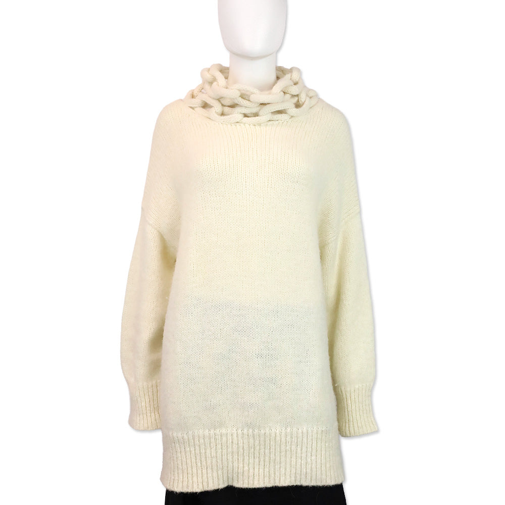 Ermanno Scervino Cream Chunky Chain Cowl-Neck Knit Sweater