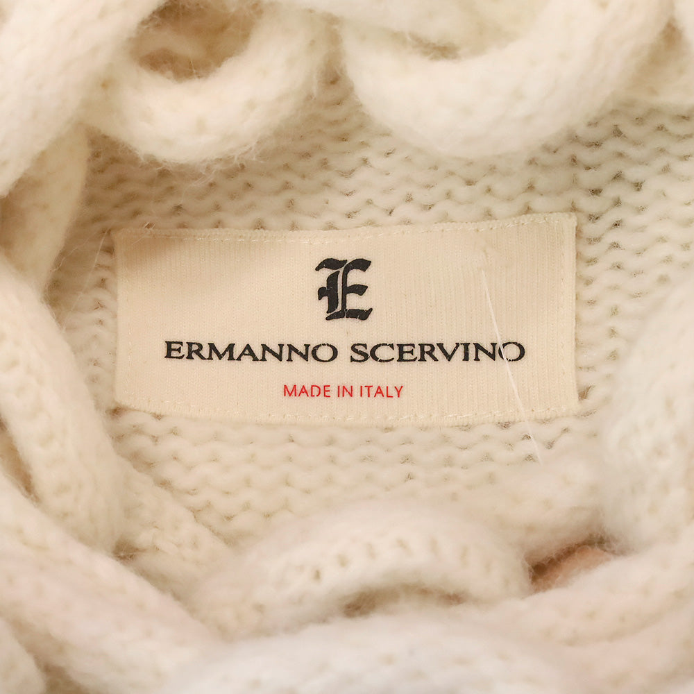 Ermanno Scervino Cream Chunky Chain Cowl-Neck Knit Sweater