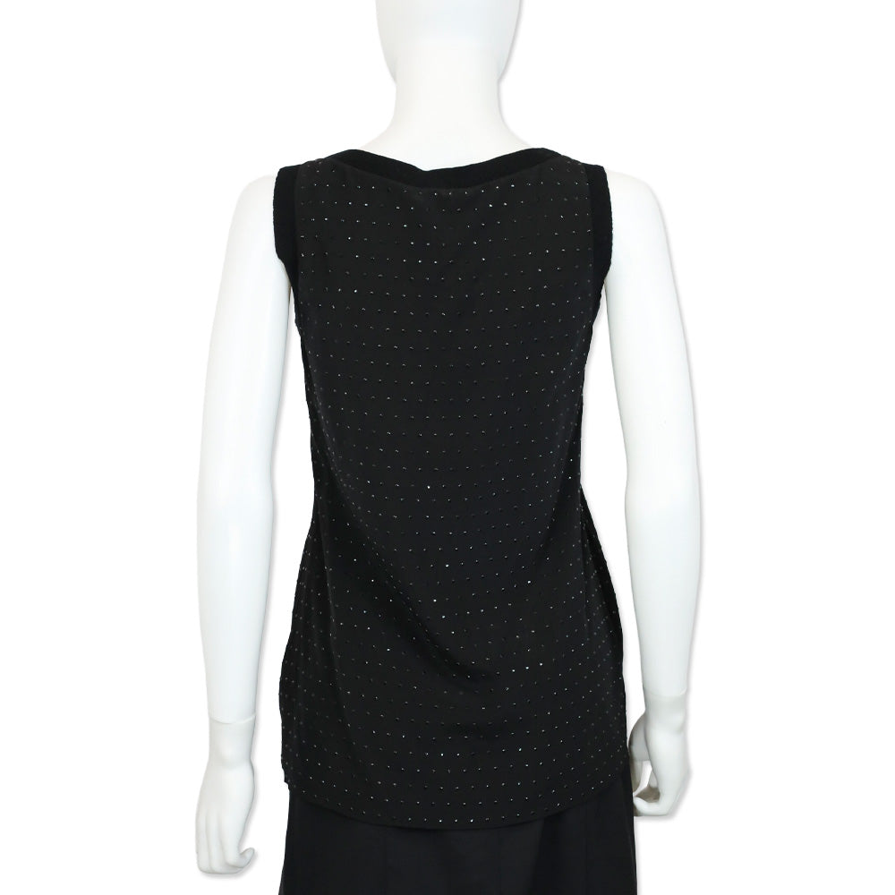 Escada Black Rhinestone Silk Ribbed Trim Tank Top