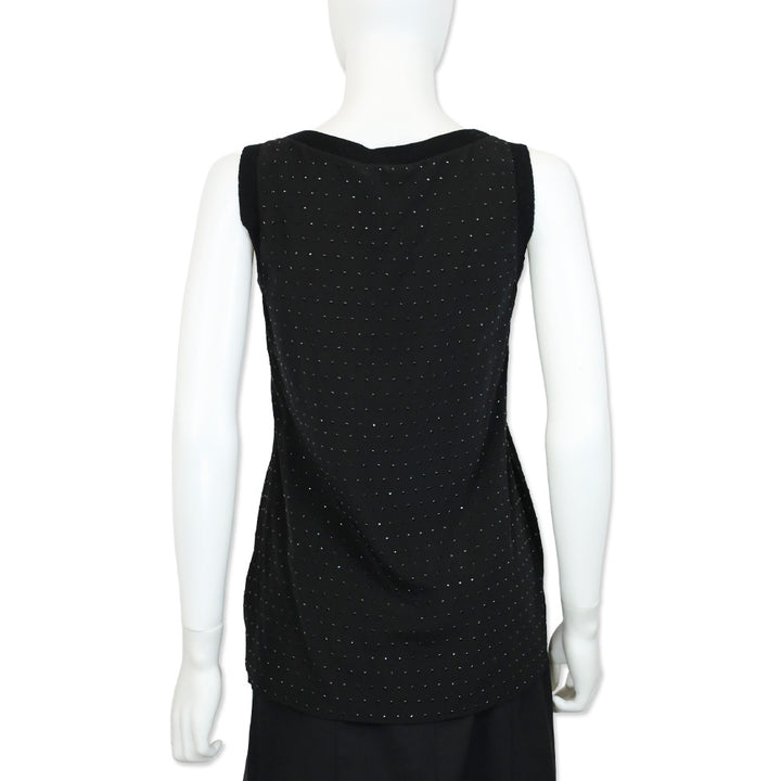 Escada Black Rhinestone Silk Ribbed Trim Tank Top