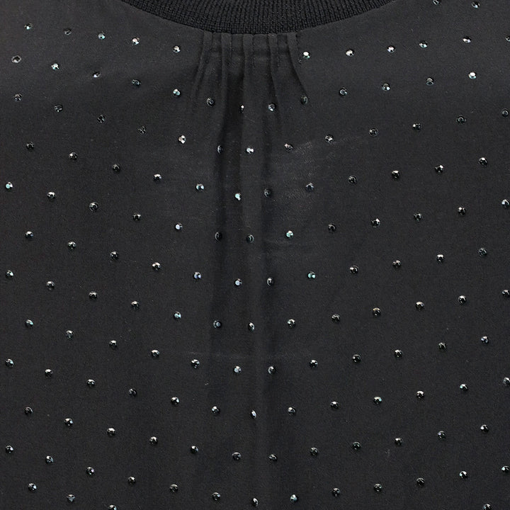 Escada Black Rhinestone Silk Ribbed Trim Tank Top