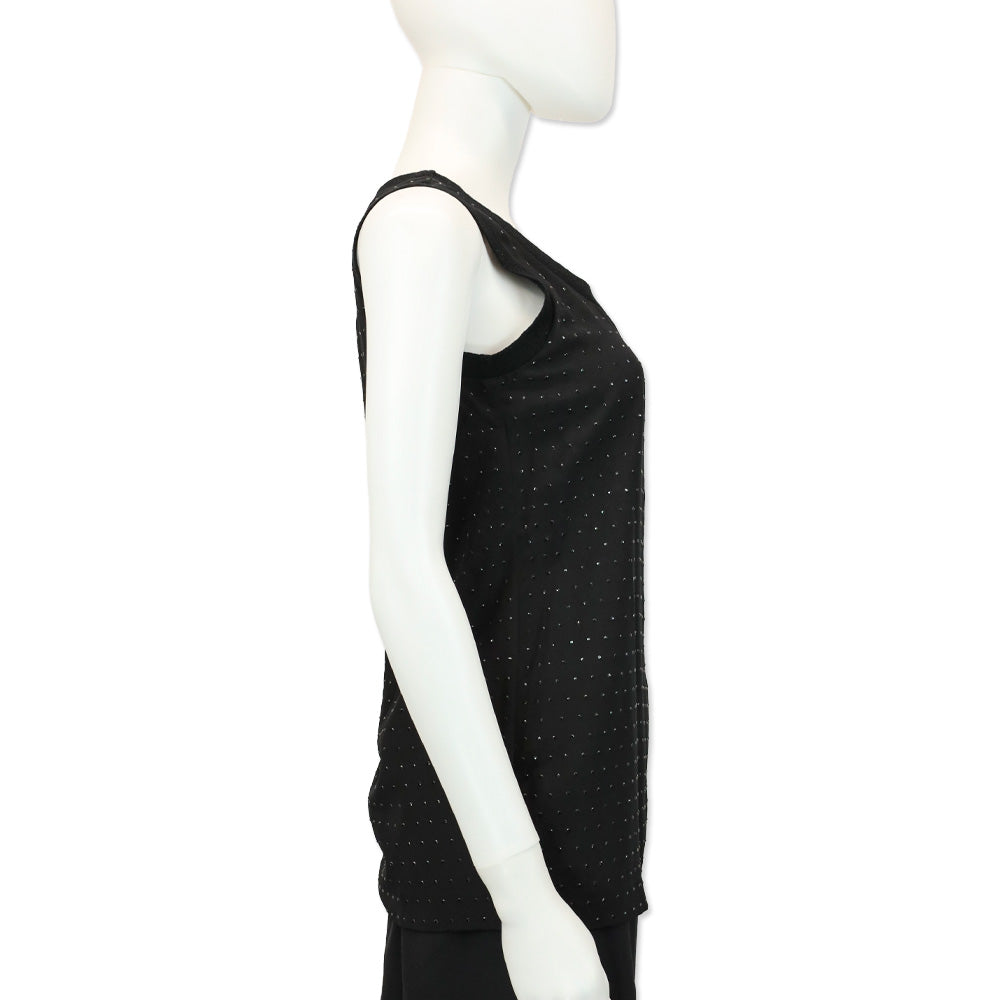 Escada Black Rhinestone Silk Ribbed Trim Tank Top