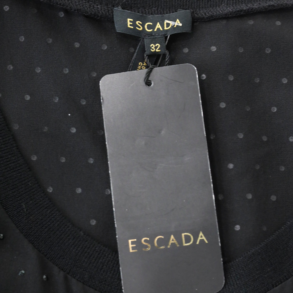 Escada Black Rhinestone Silk Ribbed Trim Tank Top