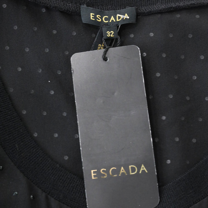 Escada Black Rhinestone Silk Ribbed Trim Tank Top