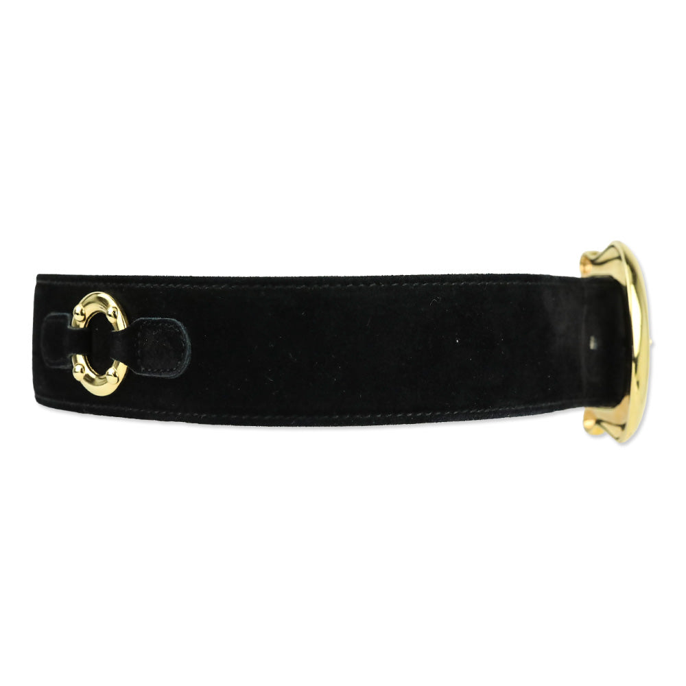 Escada Black Suede Gold O-Ring Accented Belt