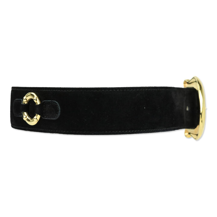 Escada Black Suede Gold O-Ring Accented Belt