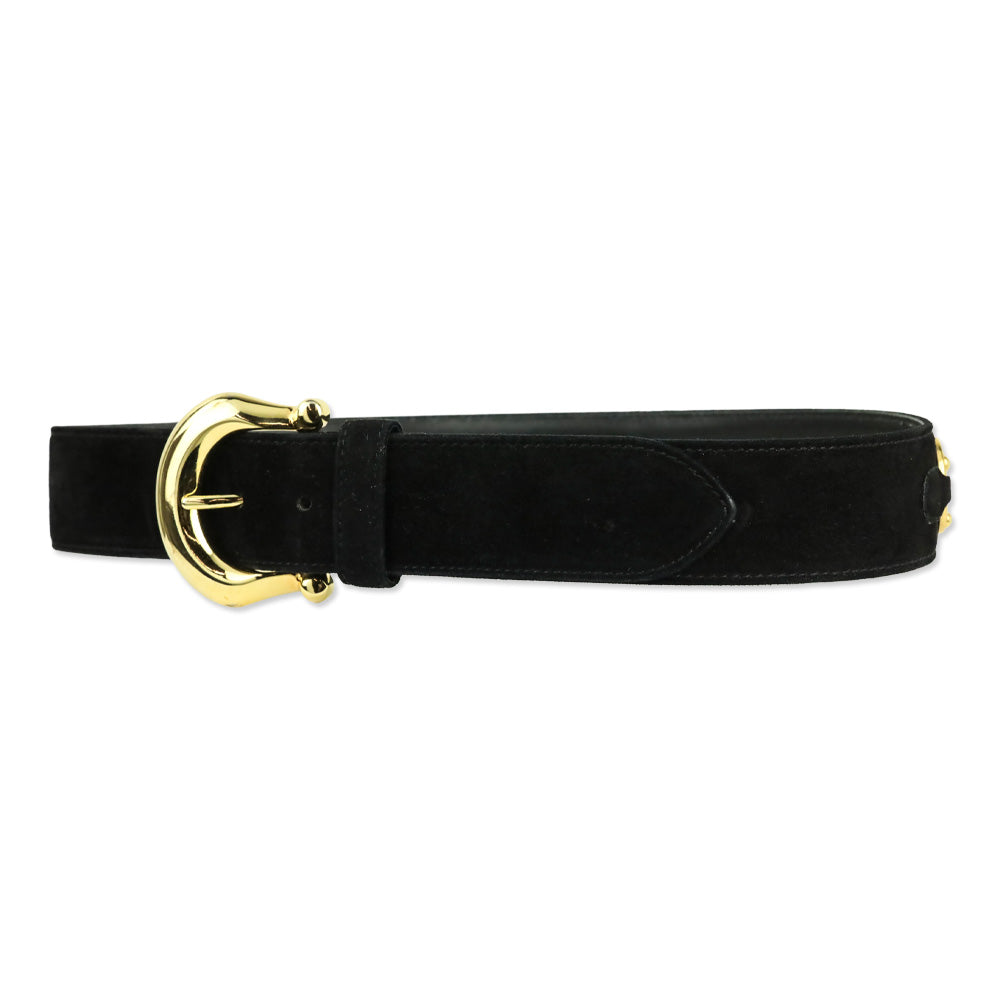 Escada Black Suede Gold O-Ring Accented Belt