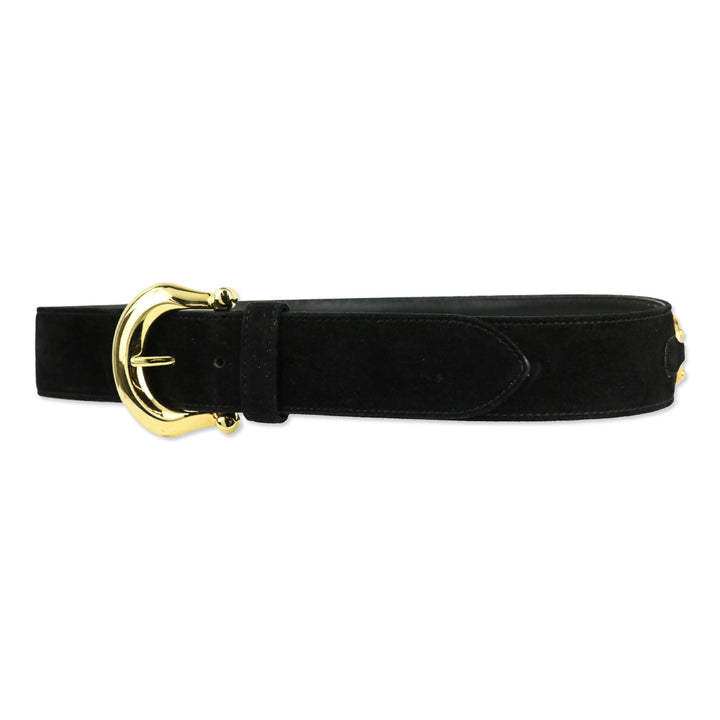 Escada Black Suede Gold O-Ring Accented Belt