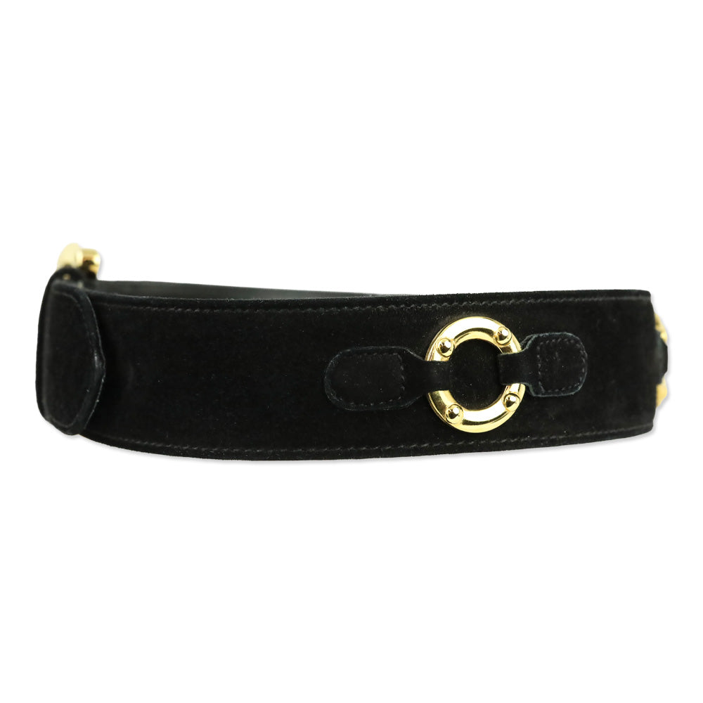 Escada Black Suede Gold O-Ring Accented Belt