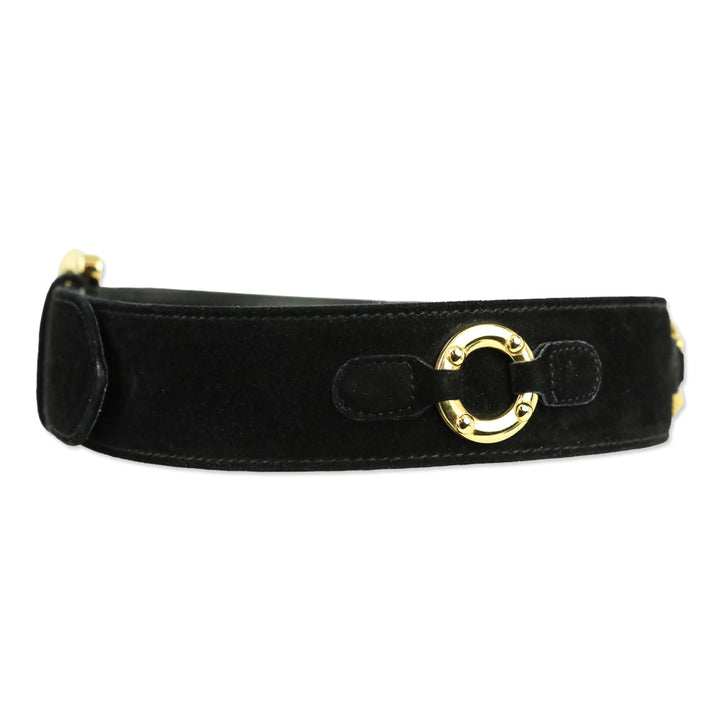 Escada Black Suede Gold O-Ring Accented Belt