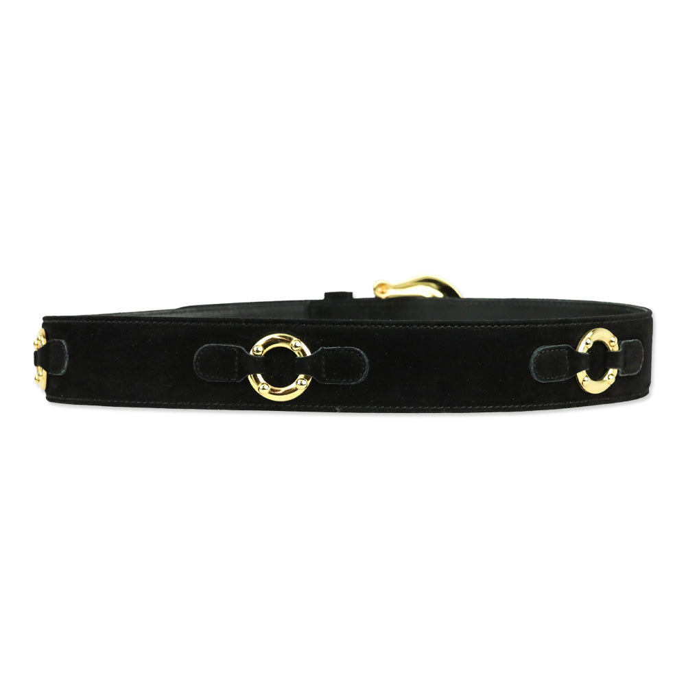 Escada Black Suede Gold O-Ring Accented Belt