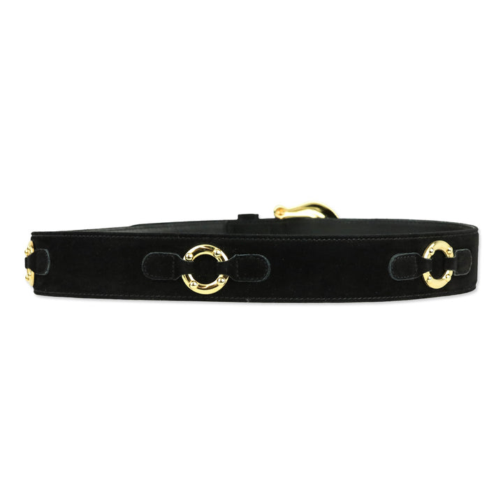 Escada Black Suede Gold O-Ring Accented Belt