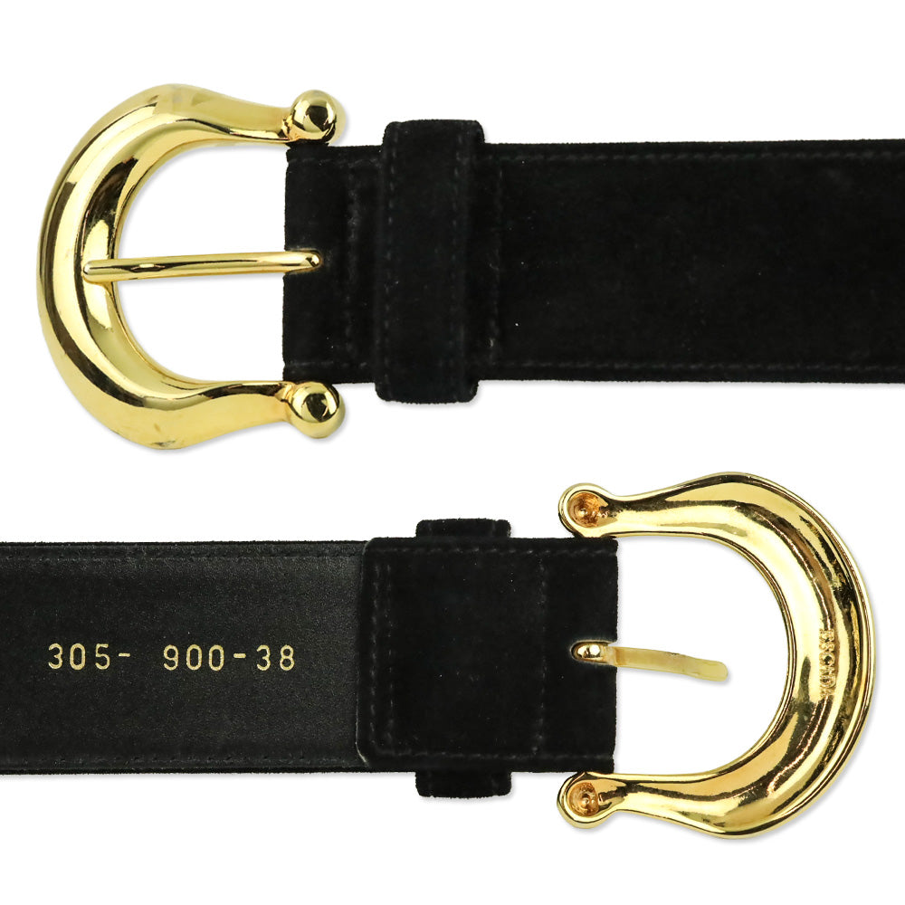 Escada Black Suede Gold O-Ring Accented Belt