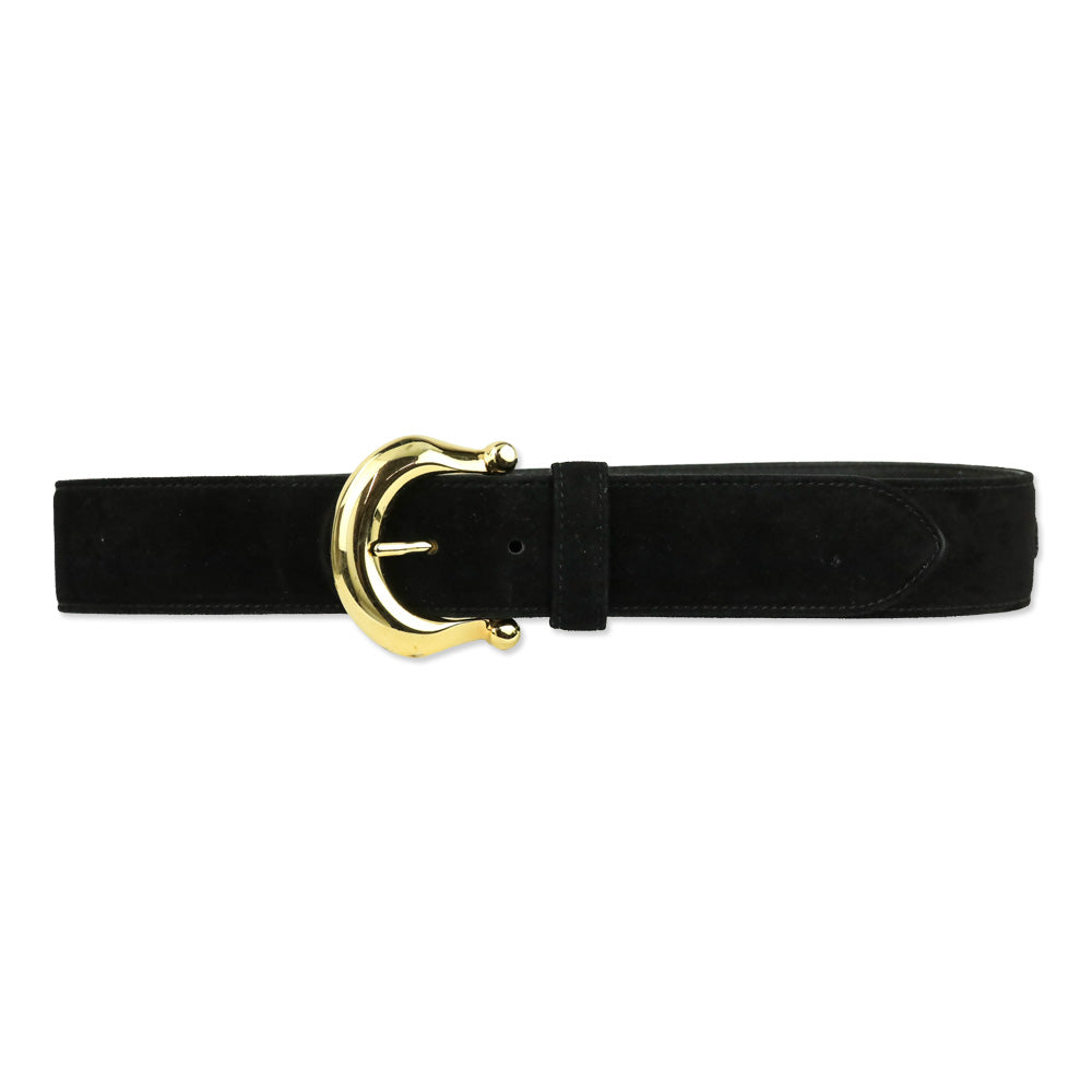 Escada Black Suede Gold O-Ring Accented Belt