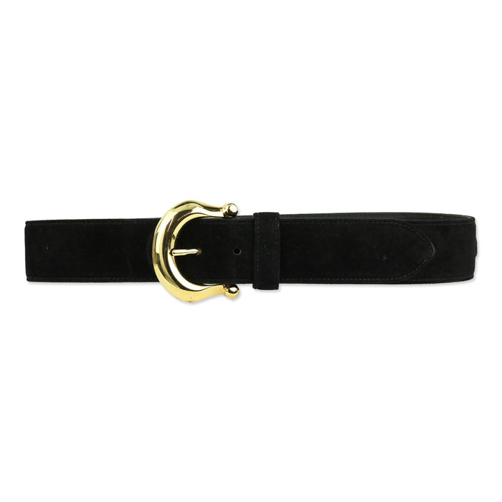 Escada Black Suede Gold O-Ring Accented Belt