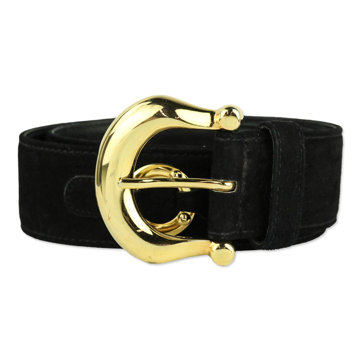Escada Black Suede Gold O-Ring Accented Belt