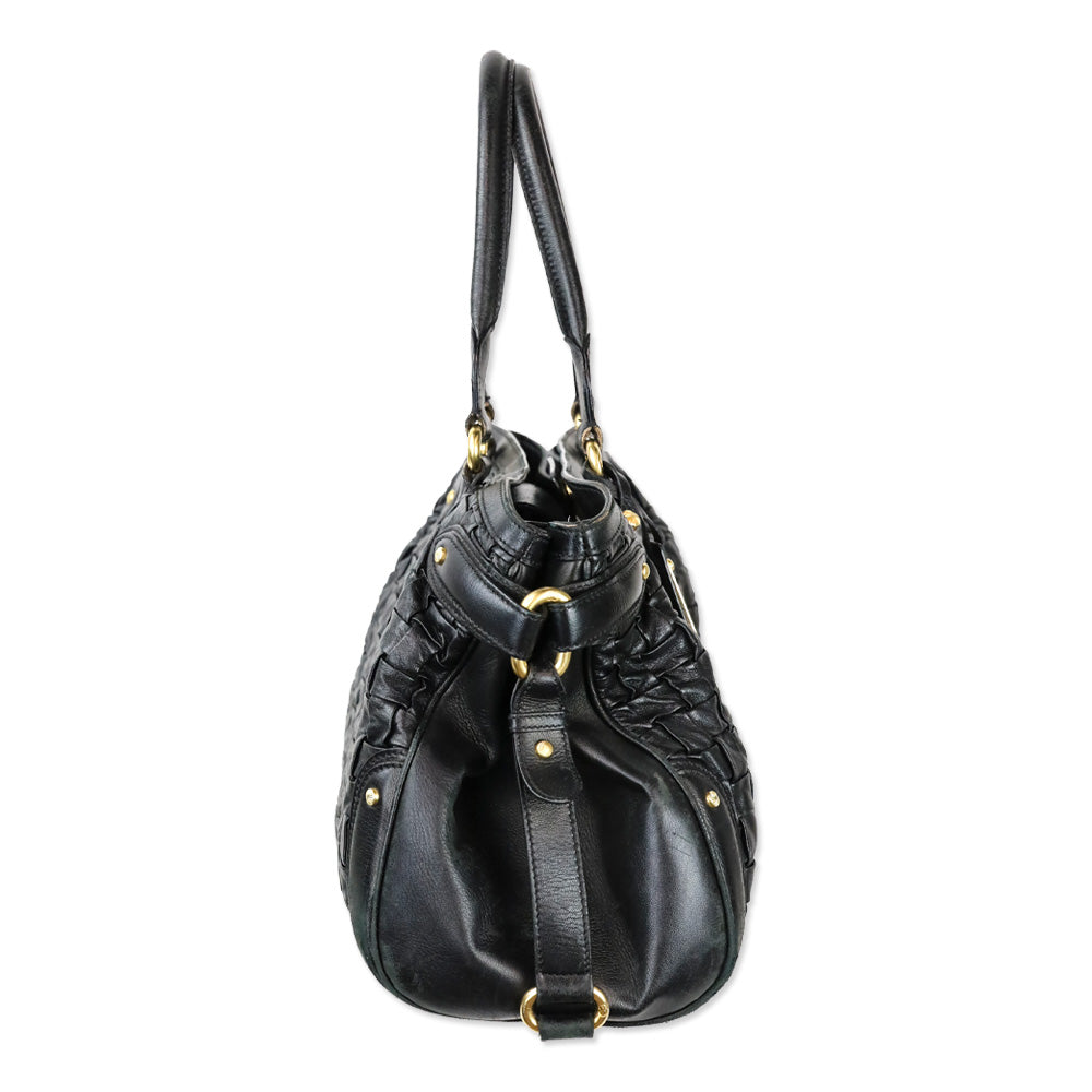 Escada Black Woven‎ Leather Horizontal Margaretha Tote Bag