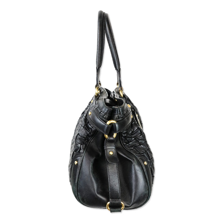 Escada Black Woven‎ Leather Horizontal Margaretha Tote Bag