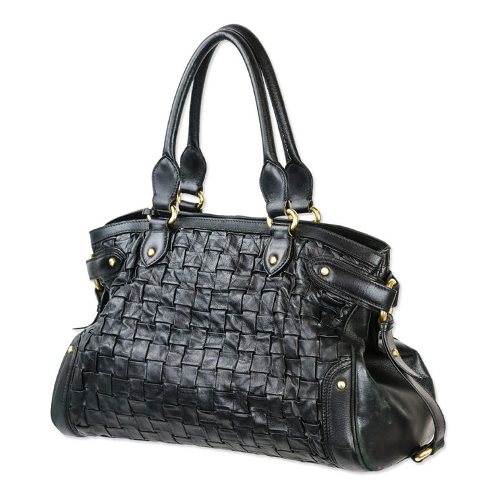 Escada Black Woven‎ Leather Horizontal Margaretha Tote Bag