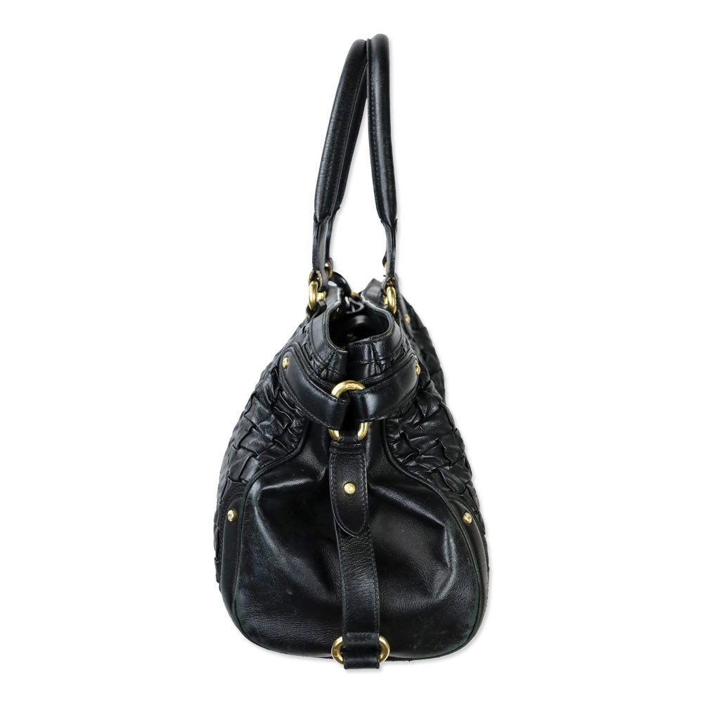 Escada Black Woven‎ Leather Horizontal Margaretha Tote Bag
