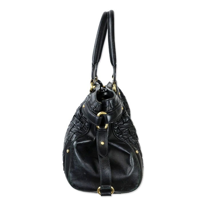 Escada Black Woven‎ Leather Horizontal Margaretha Tote Bag