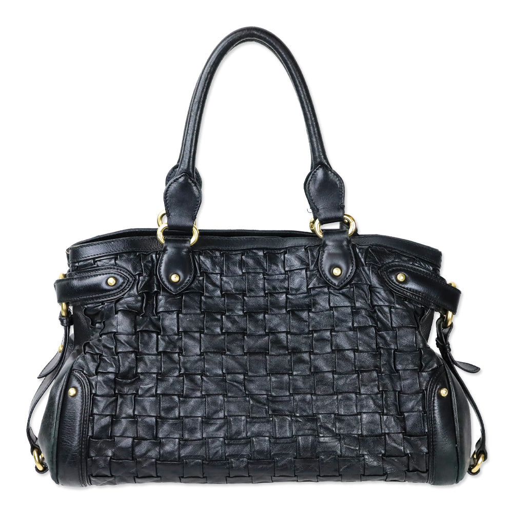 Escada Black Woven‎ Leather Horizontal Margaretha Tote Bag