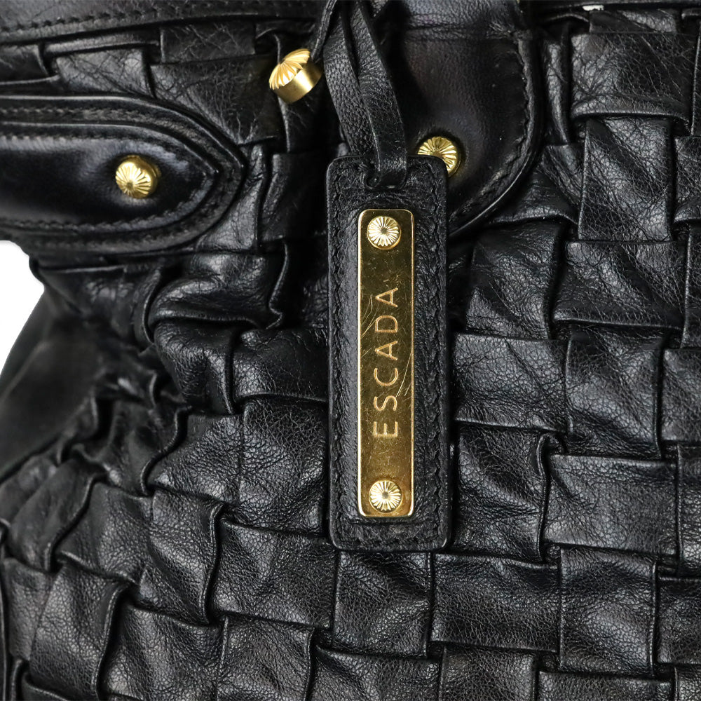 Escada Black Woven‎ Leather Horizontal Margaretha Tote Bag