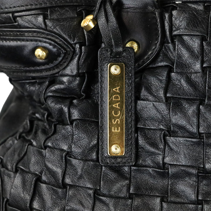 Escada Black Woven‎ Leather Horizontal Margaretha Tote Bag