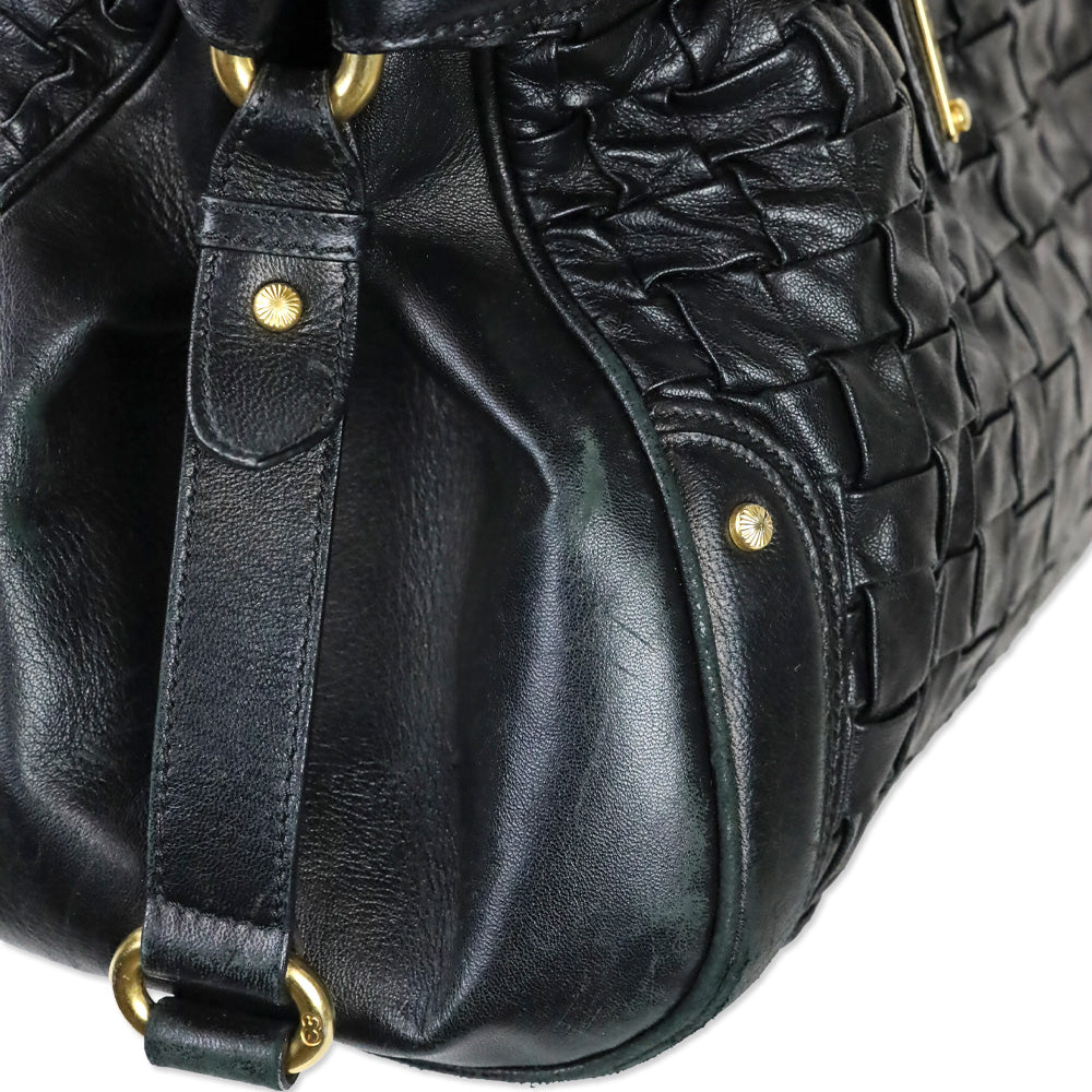 Escada Black Woven‎ Leather Horizontal Margaretha Tote Bag