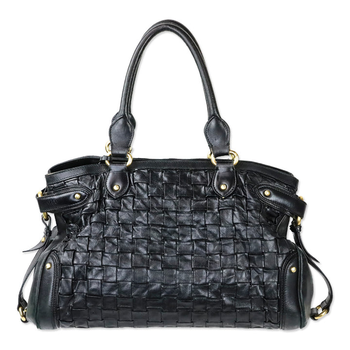 Escada Black Woven‎ Leather Horizontal Margaretha Tote Bag