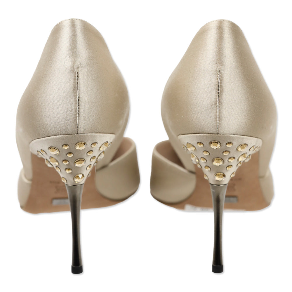 Escada Feather Satin Crystal Heel D'Orsay Pumps