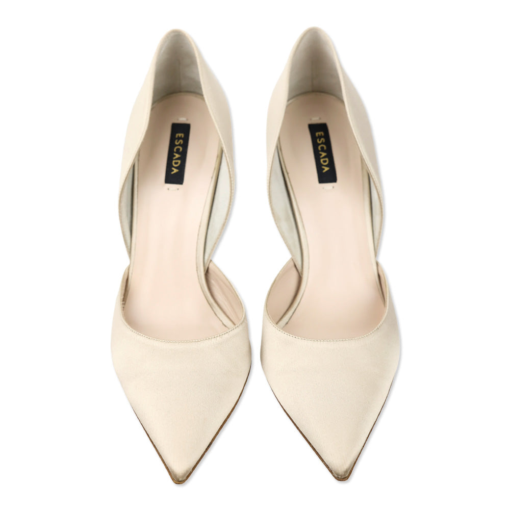 Escada Feather Satin Crystal Heel D'Orsay Pumps