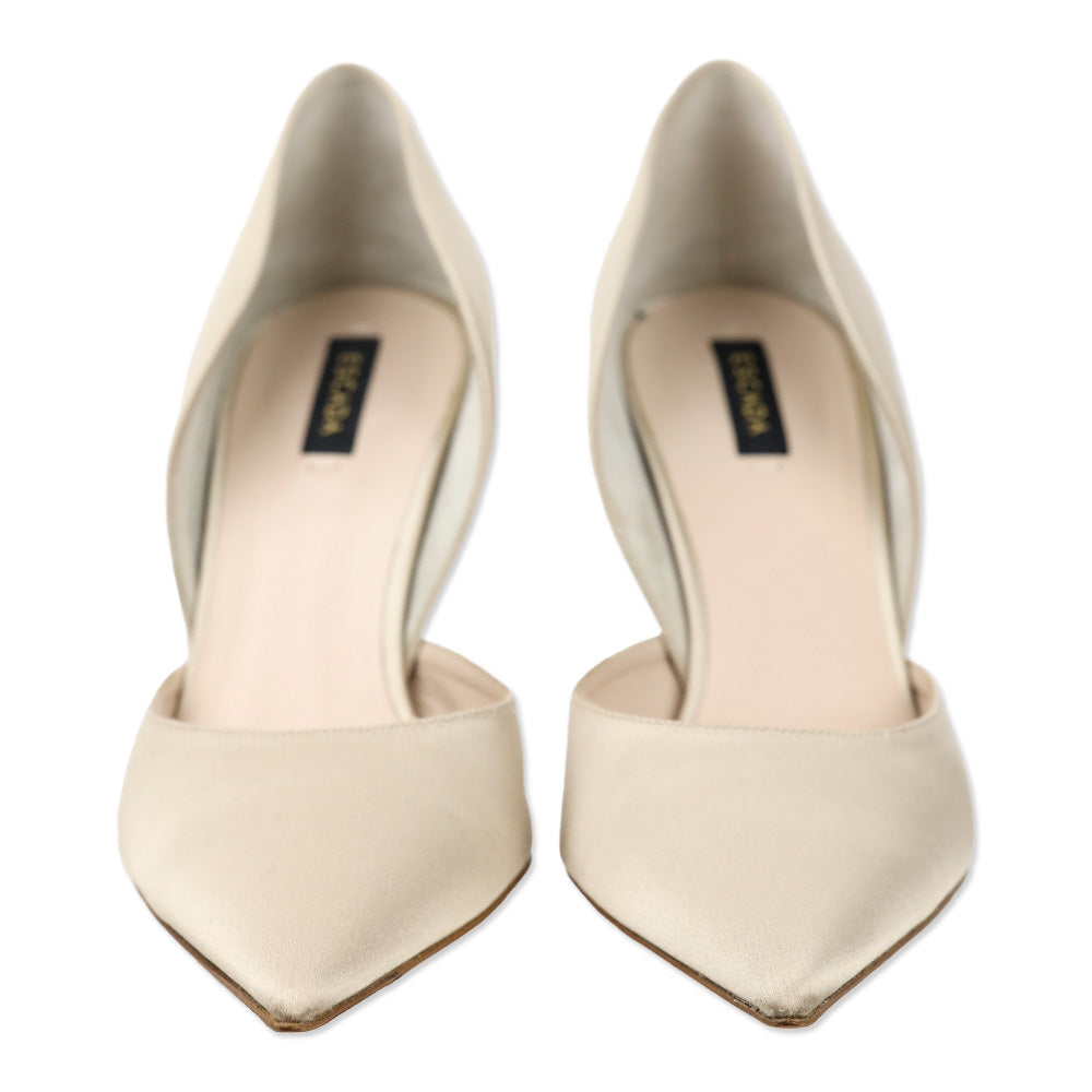 Escada Feather Satin Crystal Heel D'Orsay Pumps
