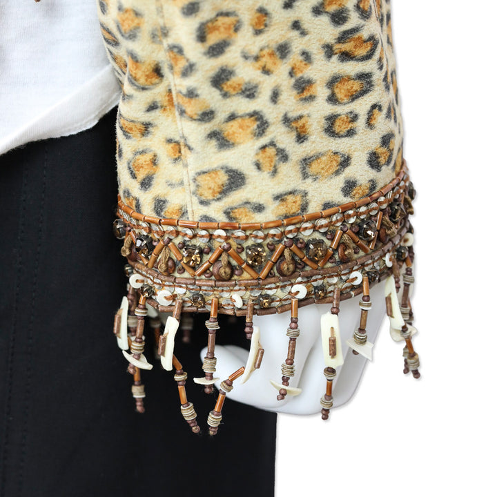 Escada Leopard Print Suede Beaded Tassel Trim Jacket