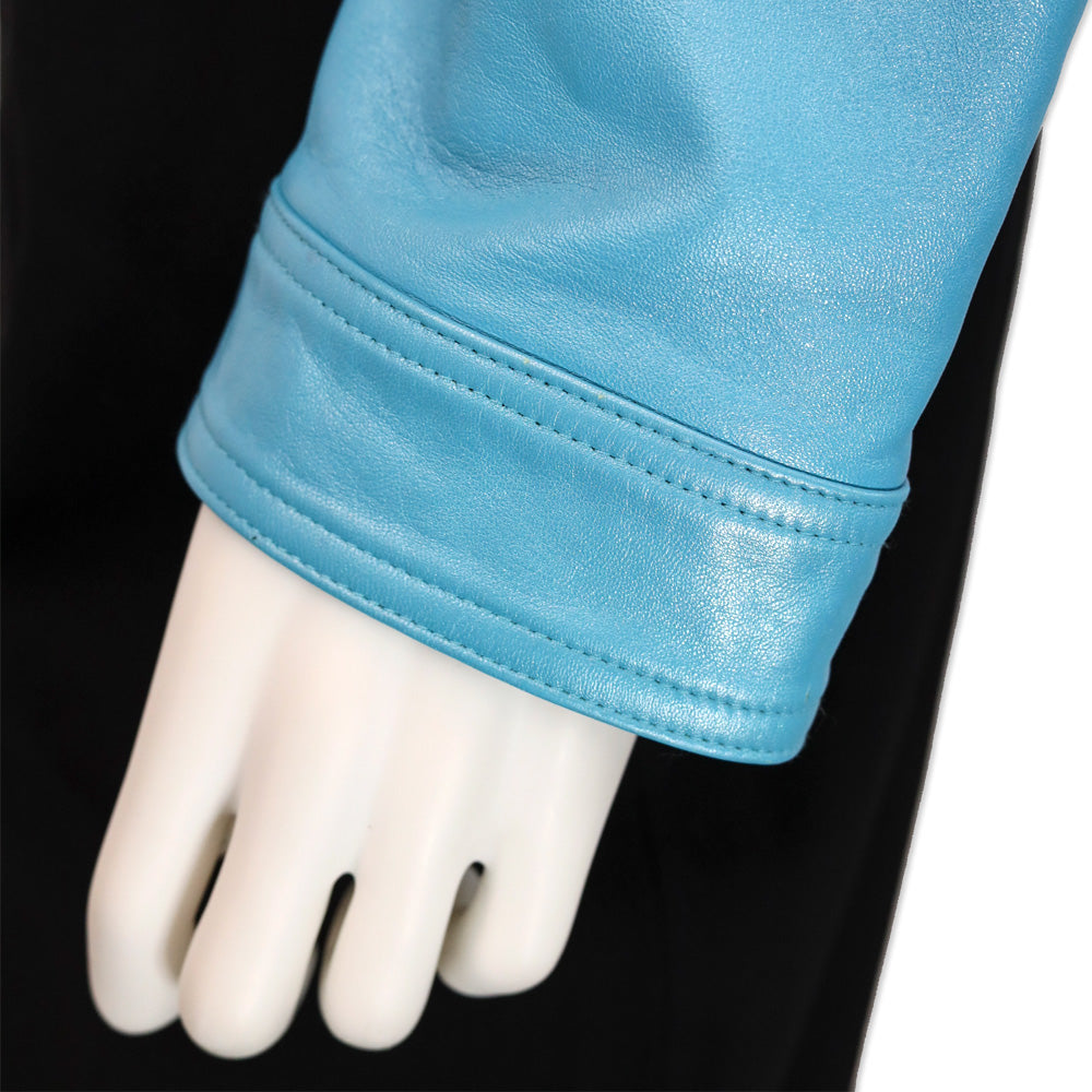 Escada Metallic Teal Leather Gold Snap Button Jacket
